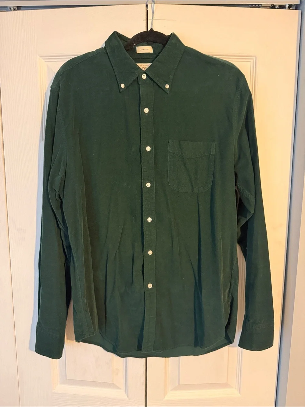 J. Crew Men's Dark Green Button-Down Corduroy Shirt
